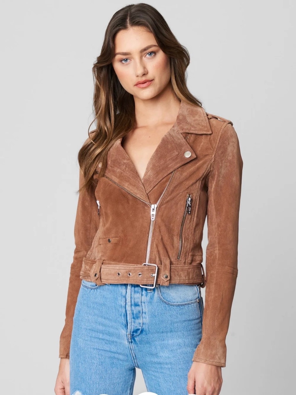 Blank NYC Brown Genuine Suede Leather Moto biker Jacket coffee bean brown L - Picture 7 of 10